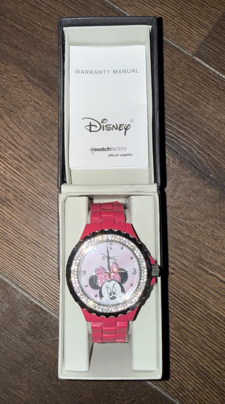 Disney Minnie Mouse Bracelet Watch Pink-Sparkle Bezel-by ewatch factory